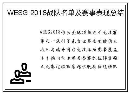 WESG 2018战队名单及赛事表现总结