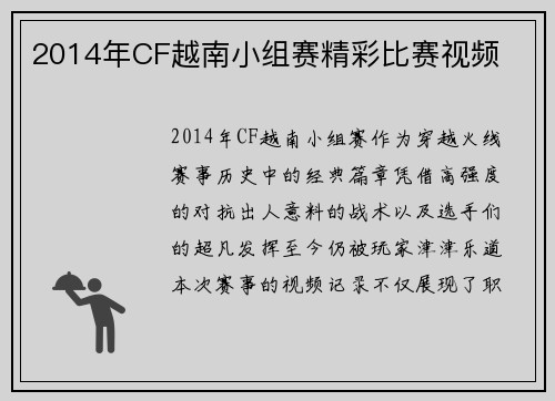 2014年CF越南小组赛精彩比赛视频